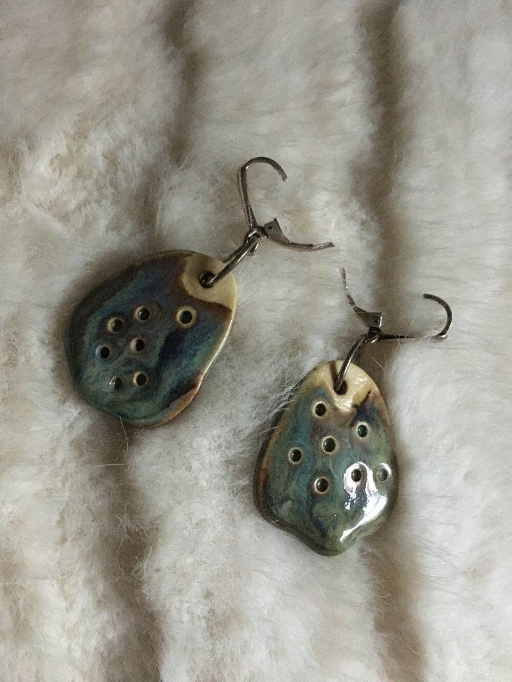 OOAK Handmade Riverstone Clay Drop Earrings | Glazed Artisan Ceramic Jewelry